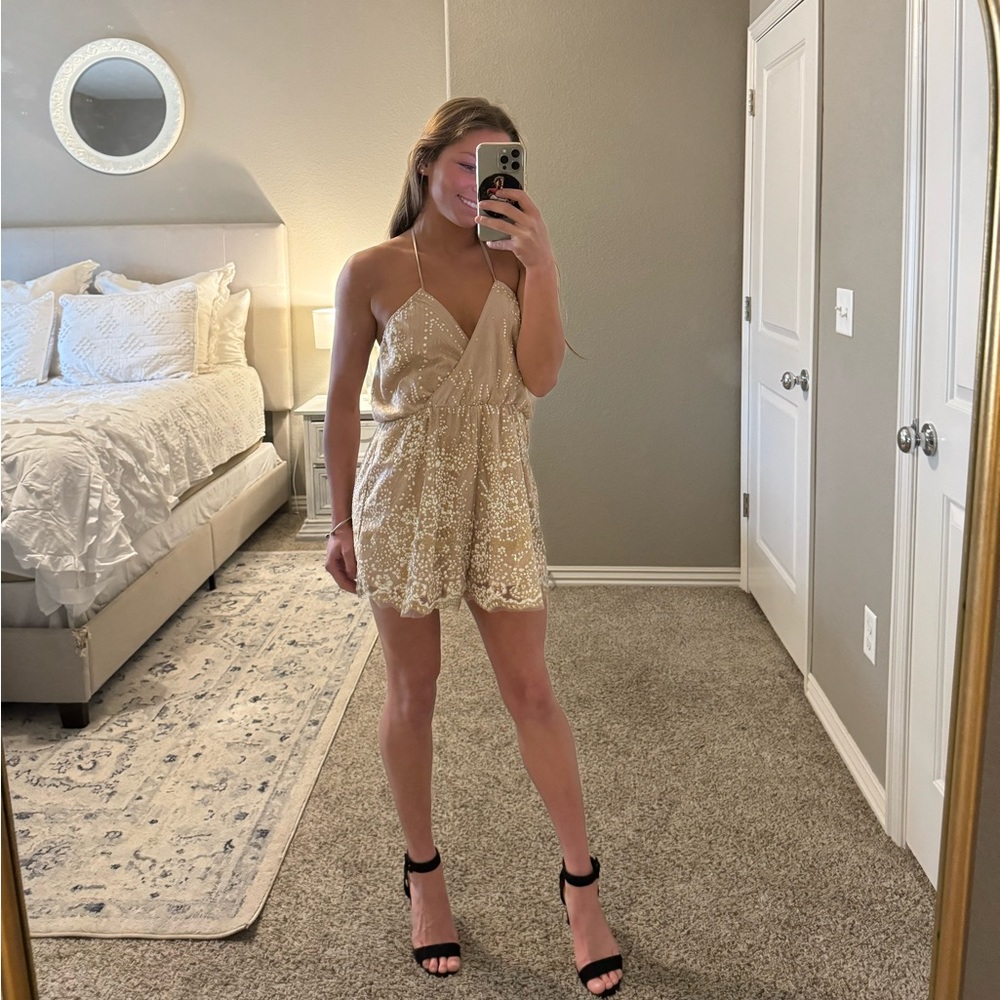 Sparkly champagne backless romper